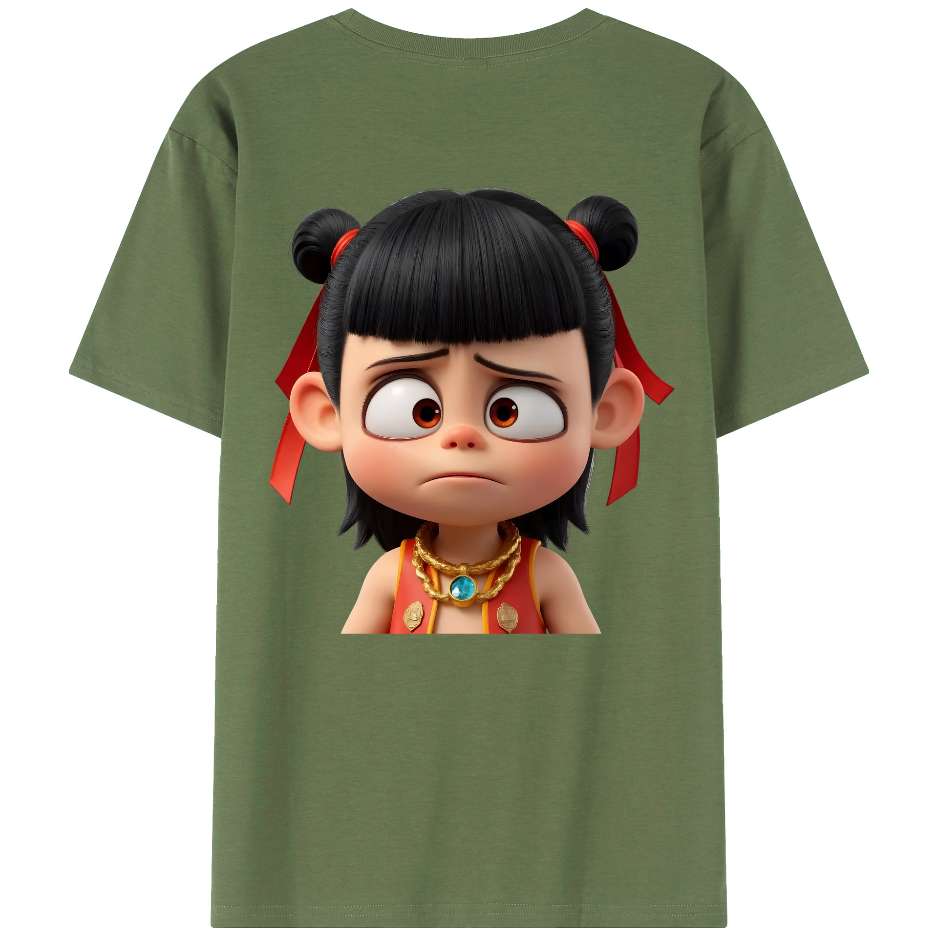 （画像用） Ne Zha 2 ナタ 魔童の大暴れ 綿100％ メンズ半袖Tシャツ（バックプリント） 通気性